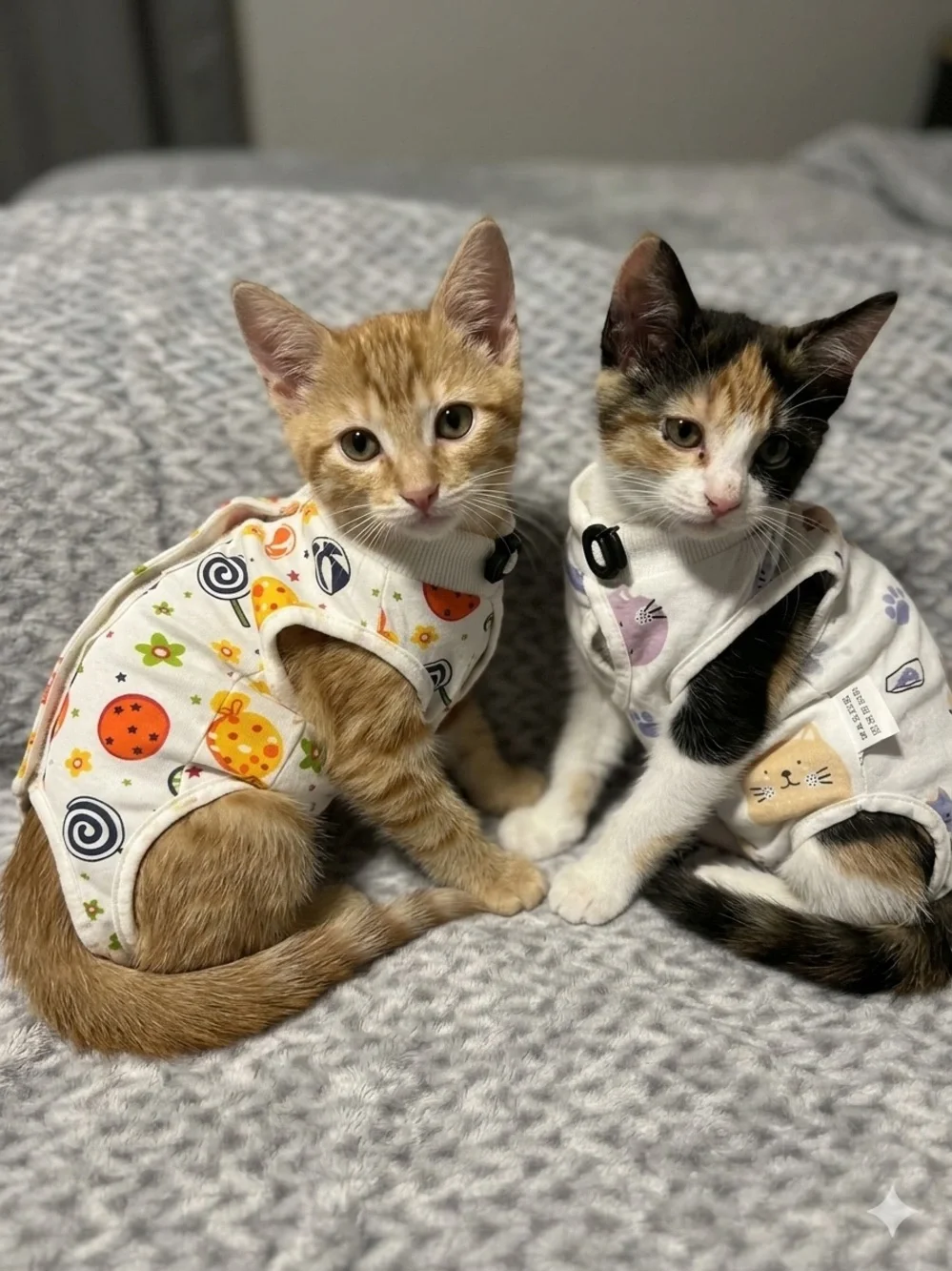 Soft Cotton Kitty Recovery Vest - White with Orange & Multicolor Prints